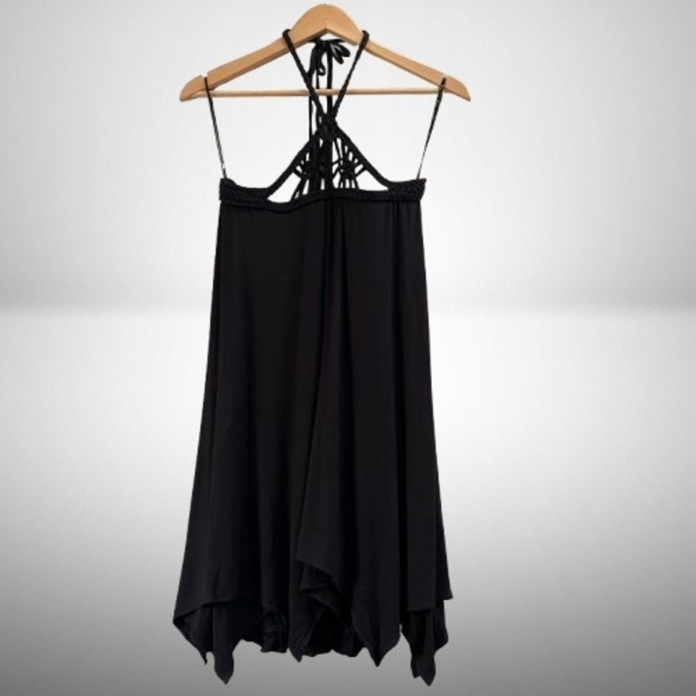 NEW Sky Women's Halter Macrame Braided Neckline Sharkbite Hem Tunic‎ Medium